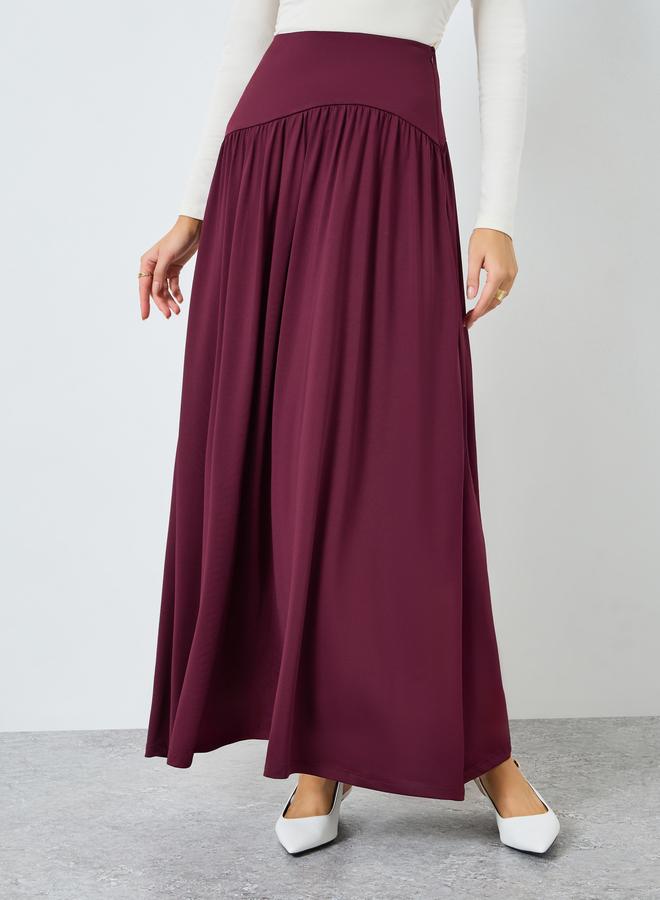Styli Women Burgundy Pleated A-Line Maxi Skirt - Image 2